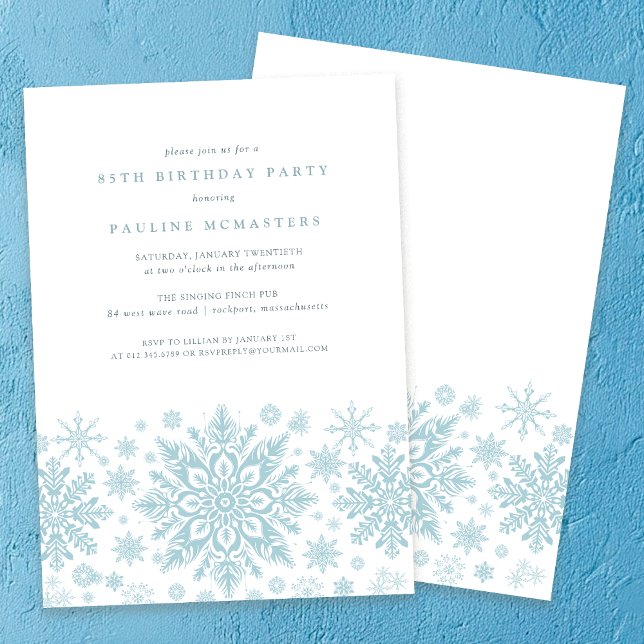 Invitation 85e fête d'anniversaire Blue White Snowflake hiver (Créateur téléchargé)