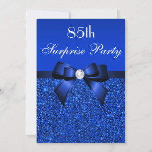 Invitation 85e Parti surprise Séquins Bleus Royaux et Bow