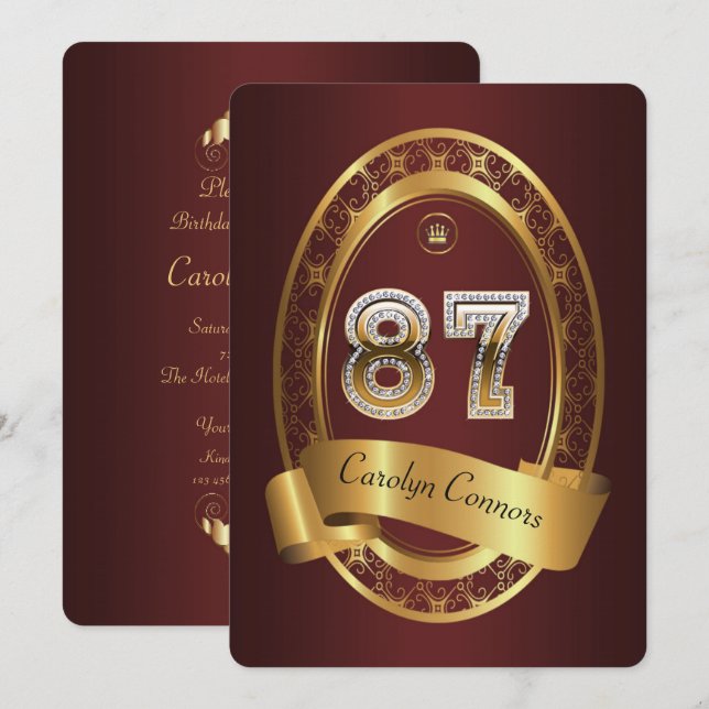 Invitation 87e, femme de fête d'anniversaire homme, couleur é (Devant / Derrière)