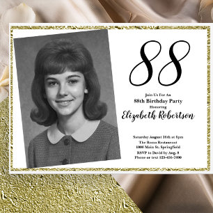 Invitation 88e Anniversaire Personnalisé Photo Blanc et Or