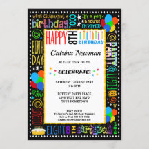 8 Anniversaire Fun Couleur Crazy Texte sur Black P