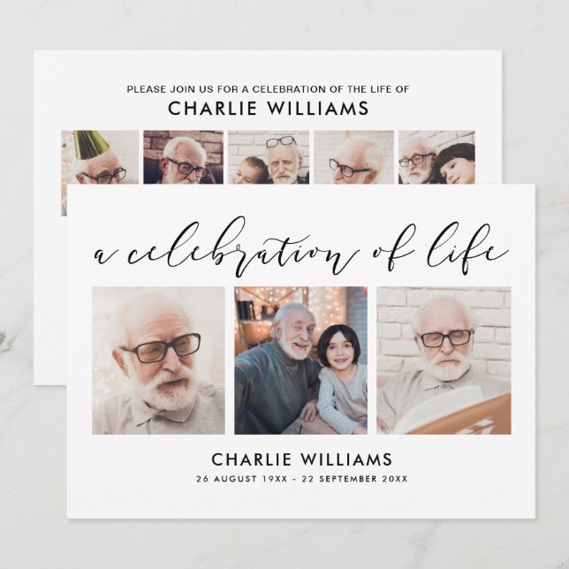 Invitation 8-Photo Célébration de la vie / Funérailles / Mémo (Devant / Derrière)