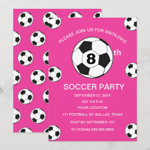 Invitation 8e anniversaire de la fête de football filles rose