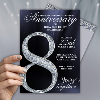 Invitation 8e Anniversaire Diamant Argent Bleu Minuit Ans