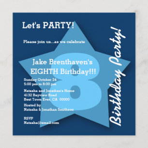 Invitation 8e anniversaire ENFANTS Huit ans Big Blue Star K08