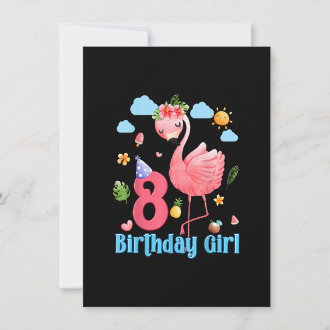 Invitation 8e anniversaire Filles Flamant rose 8 ans Tropical (Devant)