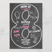8e anniversaire Girl Chalkboard Numéro rose