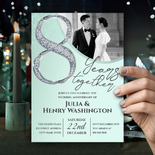 Invitation 8e Anniversaire Photo Moderne Diamant Vert Menthe