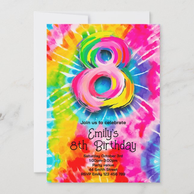 Invitation 8e Anniversaire Tie Dye (Devant)