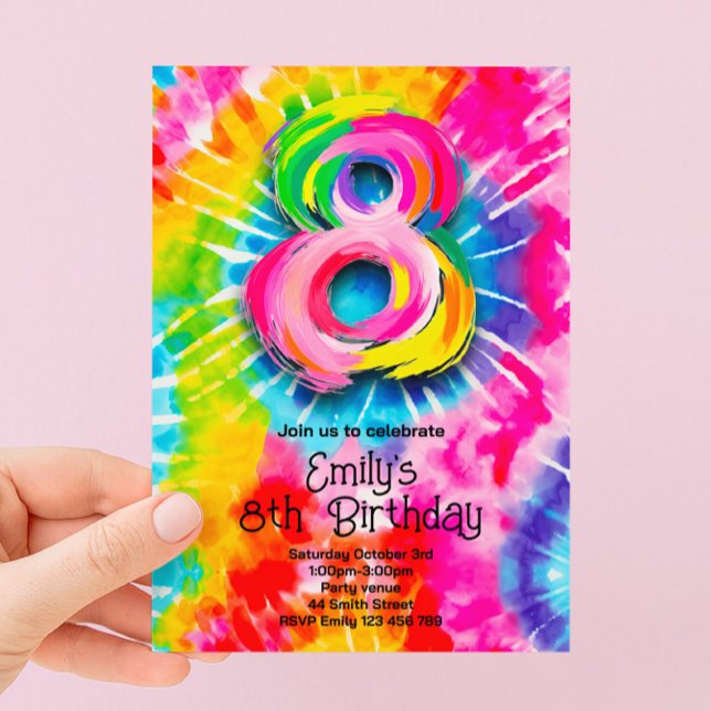 Invitation 8e Anniversaire Tie Dye (Créateur téléchargé)