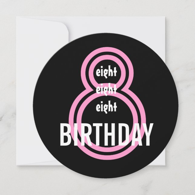 Invitation 8e fête d'anniversaire Modern Pink and Black W689B (Devant)