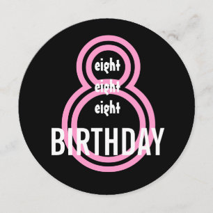 Invitation 8e fête d'anniversaire Modern Pink and Black W689B