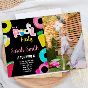 Invitation 8e pastèque Unicorn Piscine photo Anniversaire