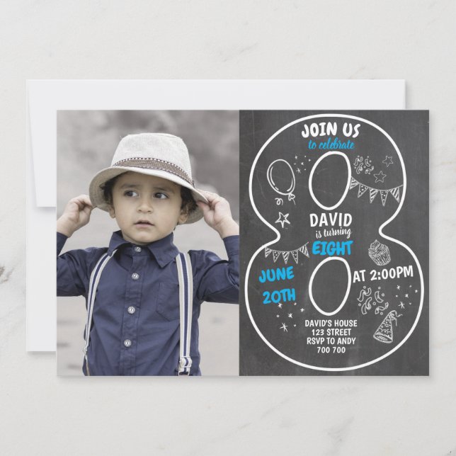 Invitation 8e tableau de bord des garçons avec numéro de phot (Devant)