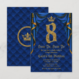 Invitation 8ème Fête d'anniversaire Couronne Royale Bleue et 