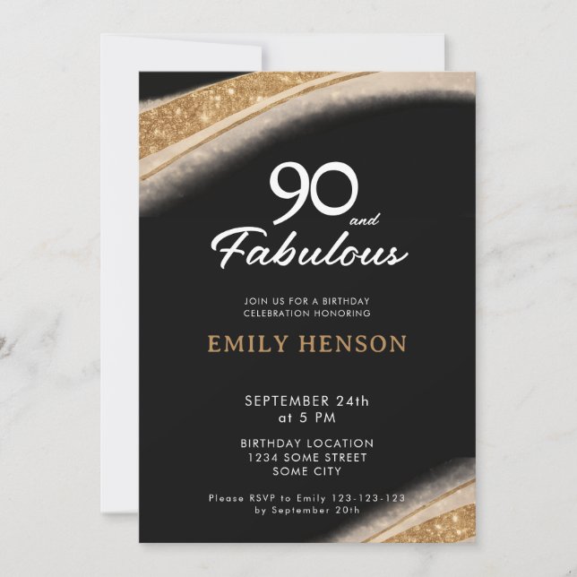 Invitation 90 ans et Fabuleux Anniversaire Noir Or (Devant)