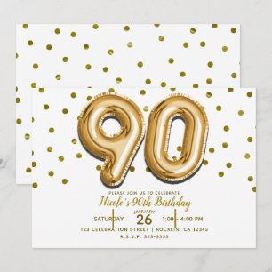 Invitation 90 Ballons Dorés et Confettis Fête d'anniversaire