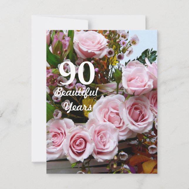 Invitation 90 belles années ! - Fête d'anniversaire/roses (Devant)