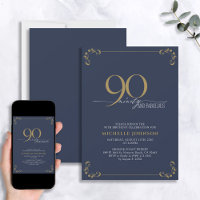 90 & Fabuleux Blue & Gold Calligraphy Anniversaire