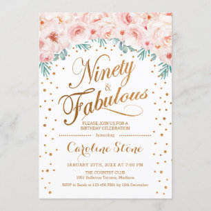 Invitation 90 Fabuleux fête d'anniversaire - Blanc Or rose