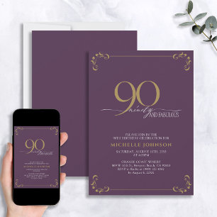Invitation 90 & Fabuleux Purple & Gold Calligraphy Anniversai