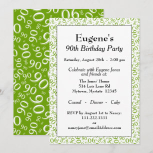 Invitation 90 Motif de Nombre Aléatoire Vert/Blanc 90ème