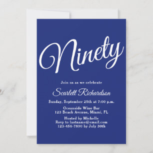 Invitation 90 Script moderne Marine Blue 90th Birthday Party