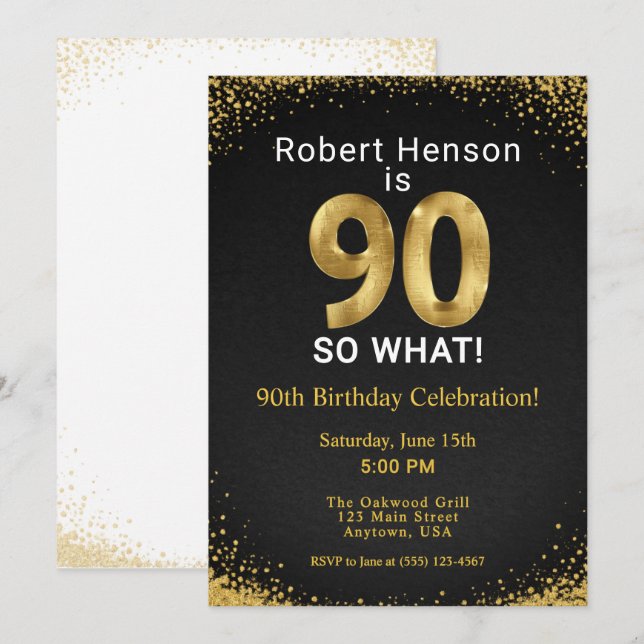 Invitation 90 So What! Black Gold 90th Birthday (Devant / Derrière)