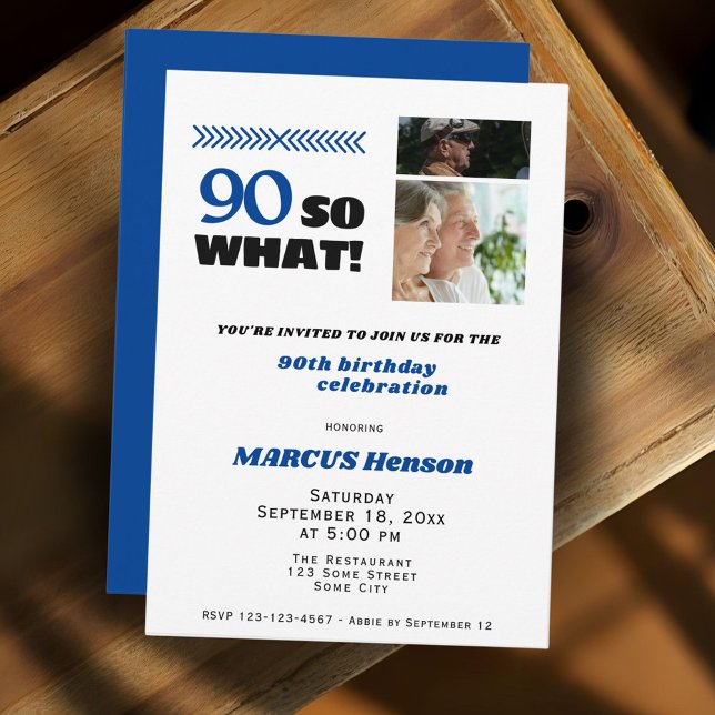 Invitation 90 So what Funny Milestone 90th Birthday (Créateur téléchargé)