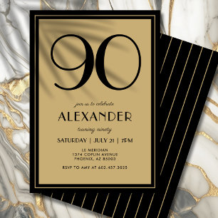 Invitation 90e Anniversaire Adulte Noir et Or Mode