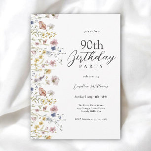 Invitation 90e anniversaire Aquarelle Fleur sauvage Floral