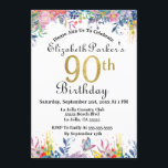 Invitation 90e anniversaire Aquarelle Floral Gold Faux Foil<br><div class="desc">Jolie aquarelle Floral 90e Faux Gold Foil Invitation Anniversaire. Il Est Facile De Modifier L'Information À Votre Compte.</div>