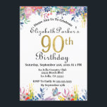 Invitation 90e anniversaire Aquarelle Floral Gold Faux Foil<br><div class="desc">Jolie aquarelle Floral 90e Faux Gold Foil Invitation Anniversaire. Il Est Facile De Modifier L'Information À Votre Compte.</div>