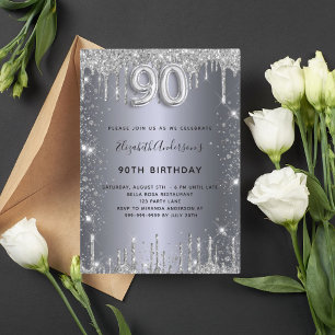 Invitation 90e anniversaire argent métal parties scintillant