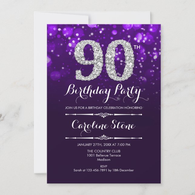 Invitation 90e anniversaire - Argent violet (Devant)