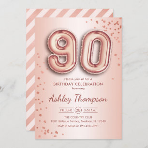 Invitation 90e anniversaire - Ballons d'or Rose