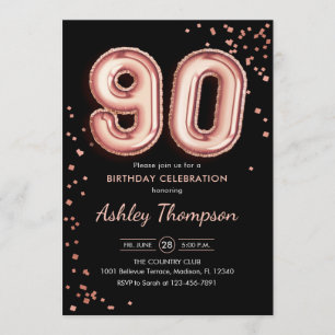 Invitation 90e anniversaire - Ballons d'or Rose Noir