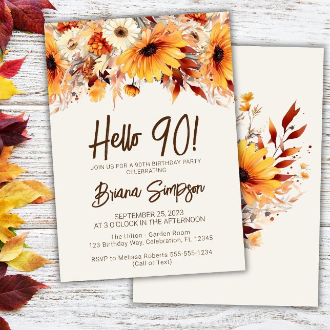 Invitation 90e anniversaire Beige Fall Floral (Créateur téléchargé)