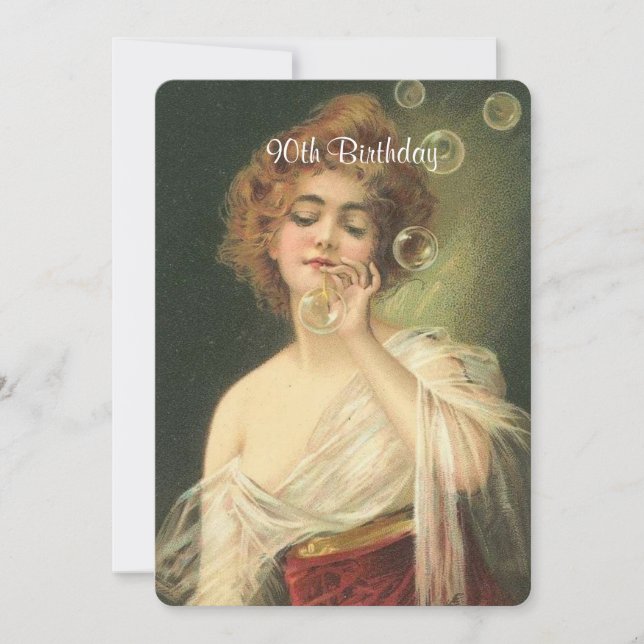Invitation 90e anniversaire, belle femme victorienne, coutume (Devant)