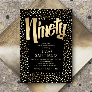 Invitation 90e anniversaire Black Gold Confetti