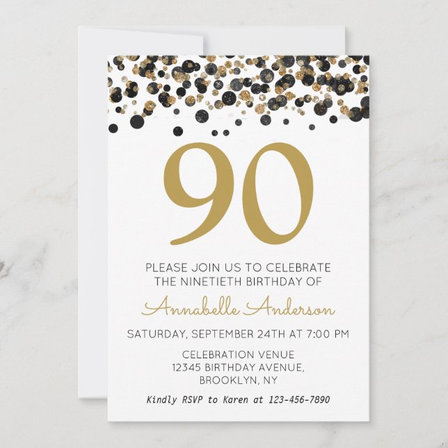 Invitation 90e anniversaire Black Gold Parties scintillant Sp (Devant)