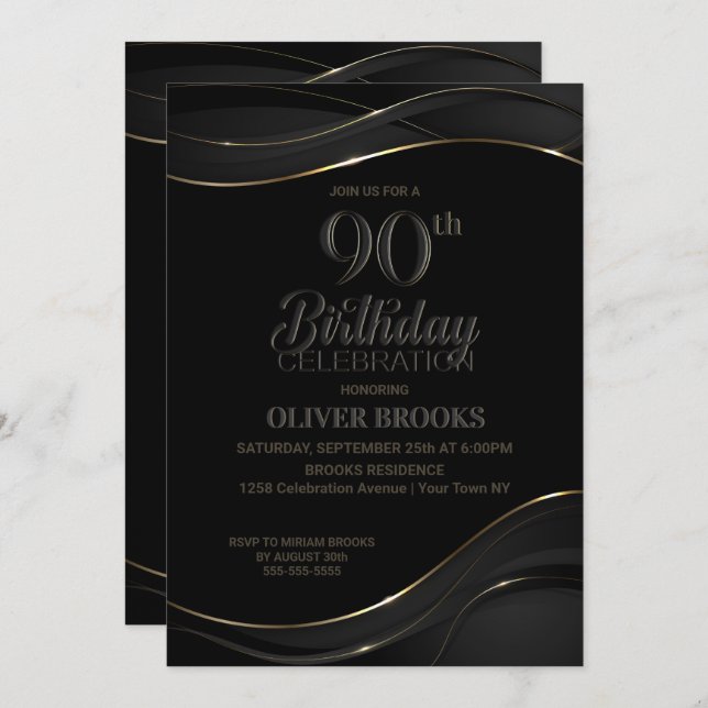 Invitation 90e anniversaire Black Grey Party (Devant / Derrière)