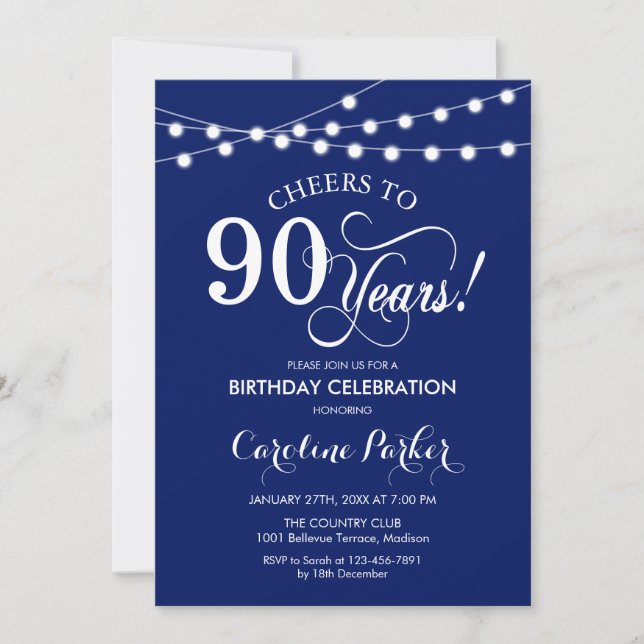 Invitation 90e anniversaire - Bleu bleu marine (Devant)
