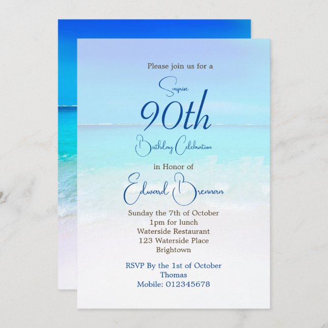 Invitation 90e anniversaire Blue Ocean Destination Sea Annive (Devant / Derrière)