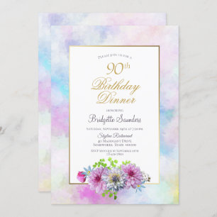 Invitation 90e anniversaire Blue rose Floral Pastel Dîner