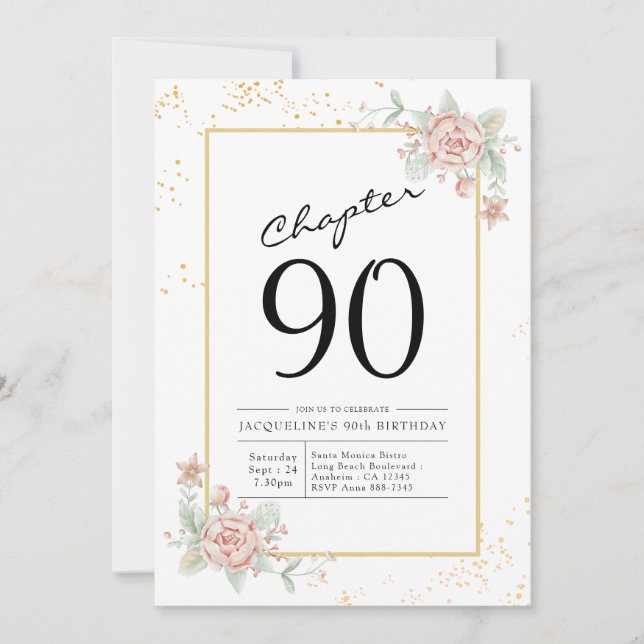 Invitation 90e anniversaire Blush Floral (Devant)