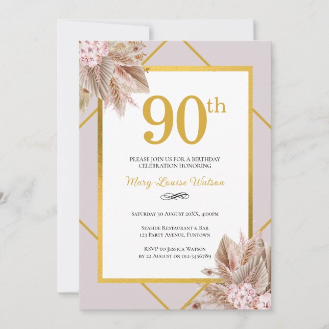 Invitation 90e anniversaire Boho Floral (Devant)