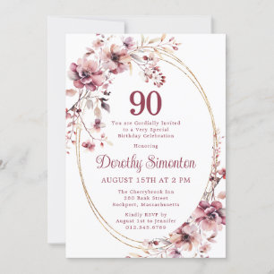 Invitation 90e anniversaire Bourgogne Blush Fleur sauvage ros