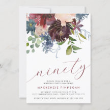 90e anniversaire Bourgogne & Navy Floral Script Pa