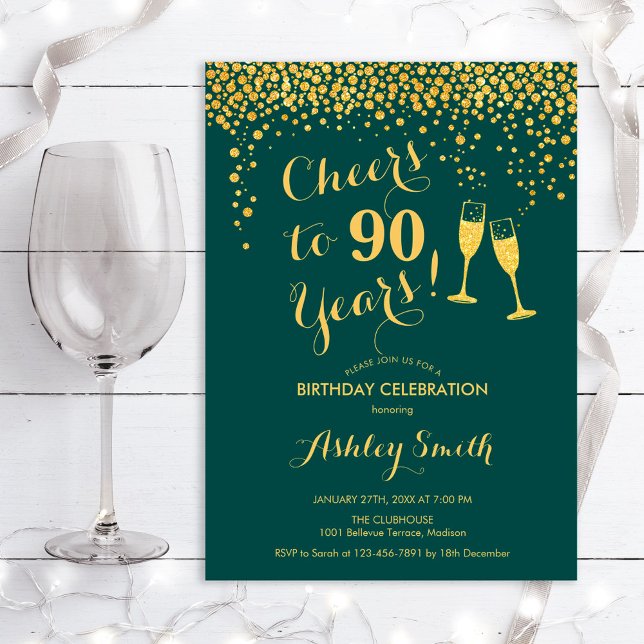 Invitation 90e anniversaire - Bravo à 90 ans Émeraude verte (Créateur téléchargé)